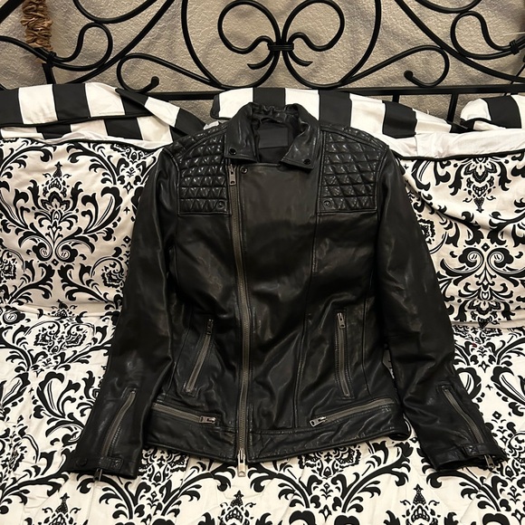 All Saints Other - All Saints Black Leather Jacket with Quilted Detail